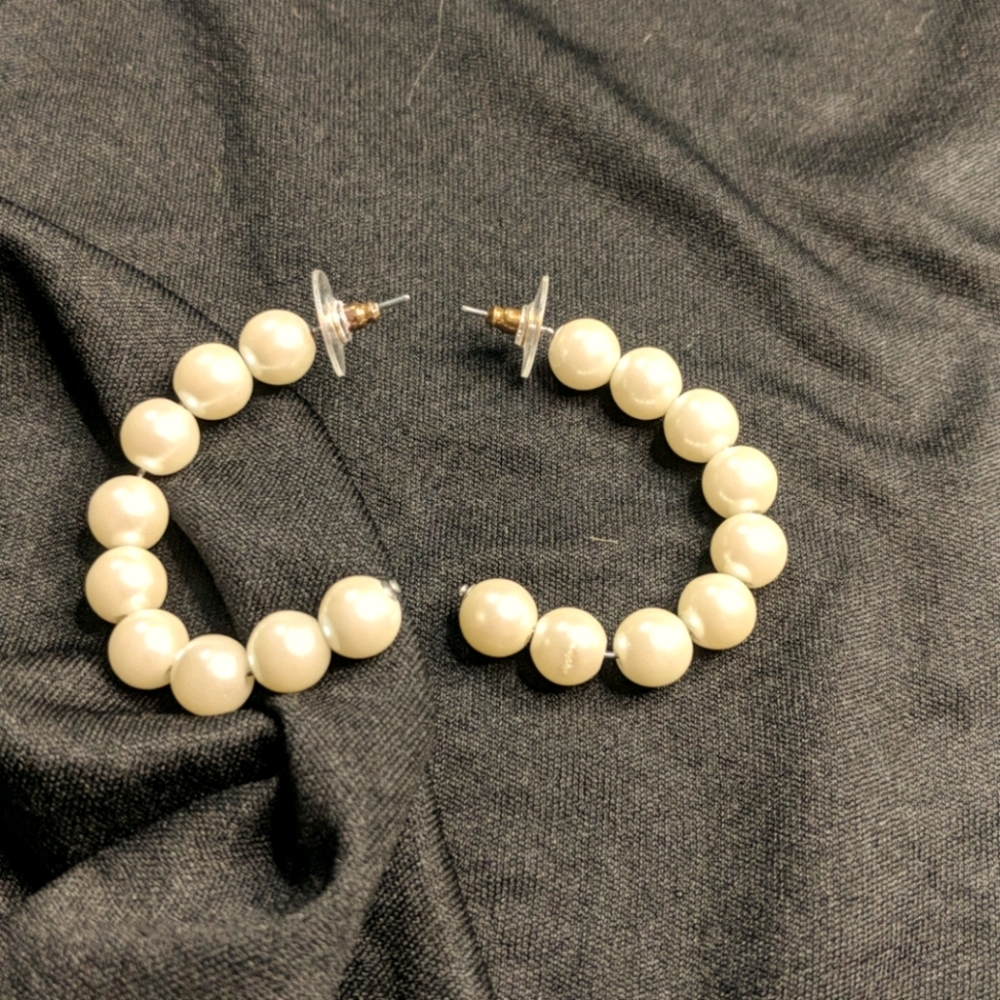 Faux pearl hoops